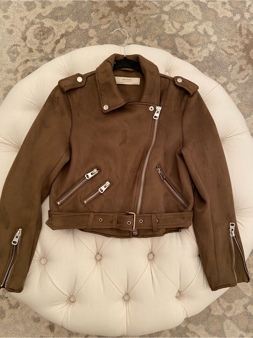 Zara Brown Faux Suede Moto Jacket sz M